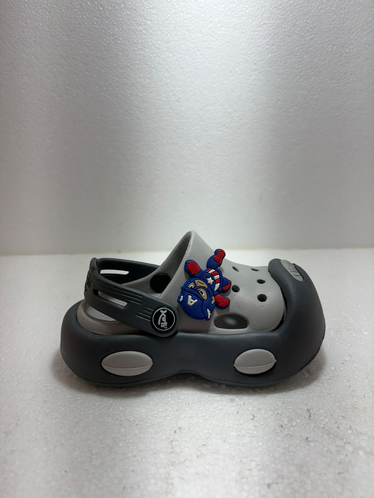 Kids Grey Cartoon Clogs for Boys & Girls | Lightweight EVA Slip-On Sandals with Back Strap | Comfortable Casual Footwear