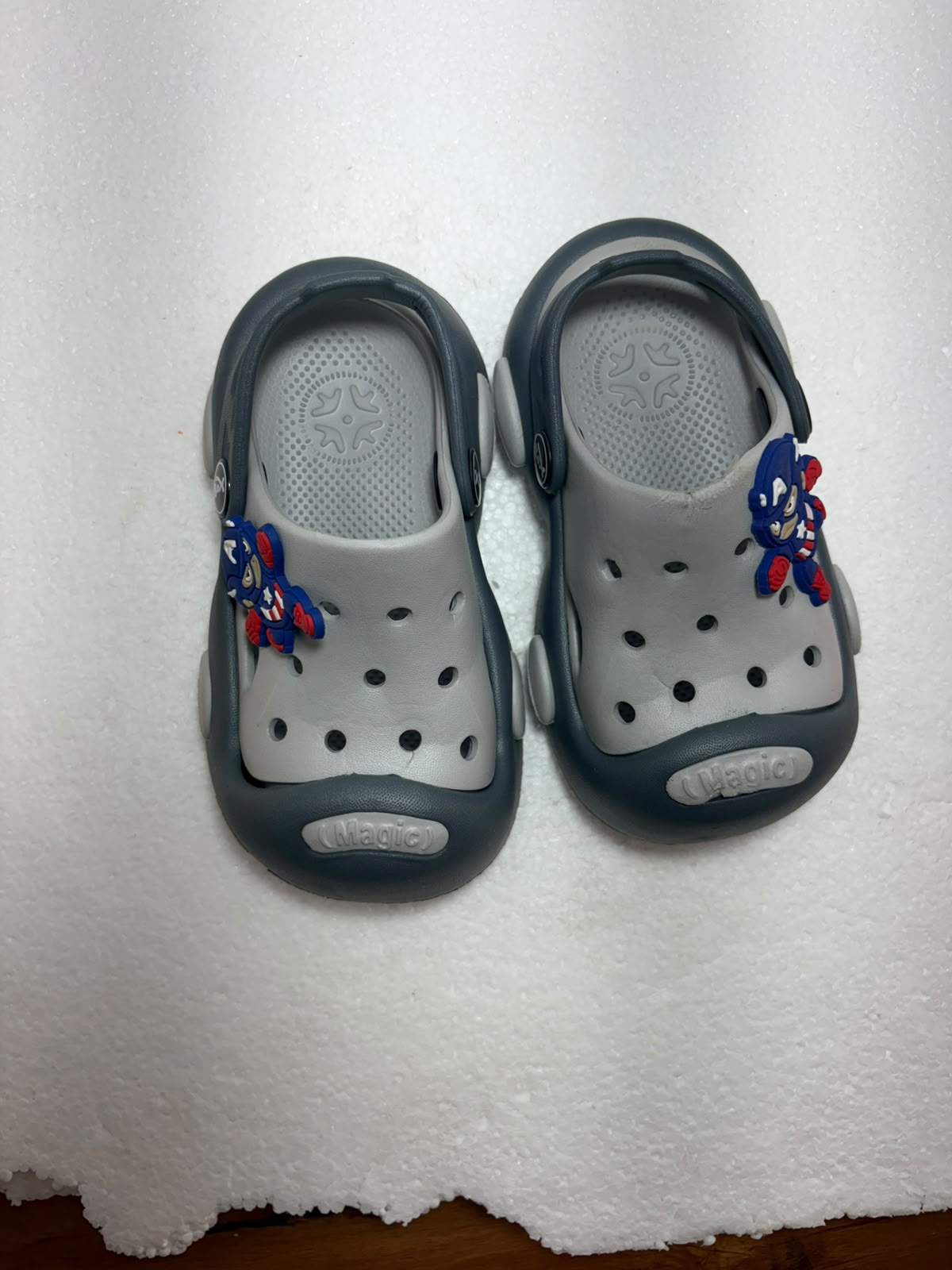 Kids Grey Cartoon Clogs for Boys & Girls | Lightweight EVA Slip-On Sandals with Back Strap | Comfortable Casual Footwear