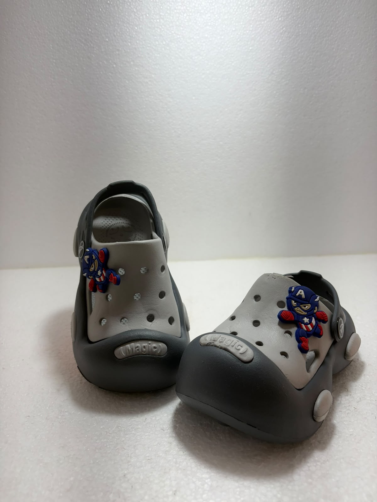 Kids Grey Cartoon Clogs for Boys & Girls | Lightweight EVA Slip-On Sandals with Back Strap | Comfortable Casual Footwear