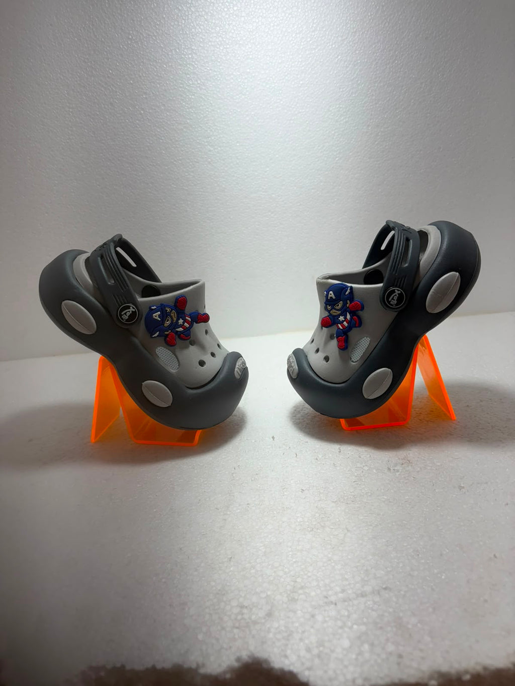 Kids Grey Cartoon Clogs for Boys & Girls | Lightweight EVA Slip-On Sandals with Back Strap | Comfortable Casual Footwear
