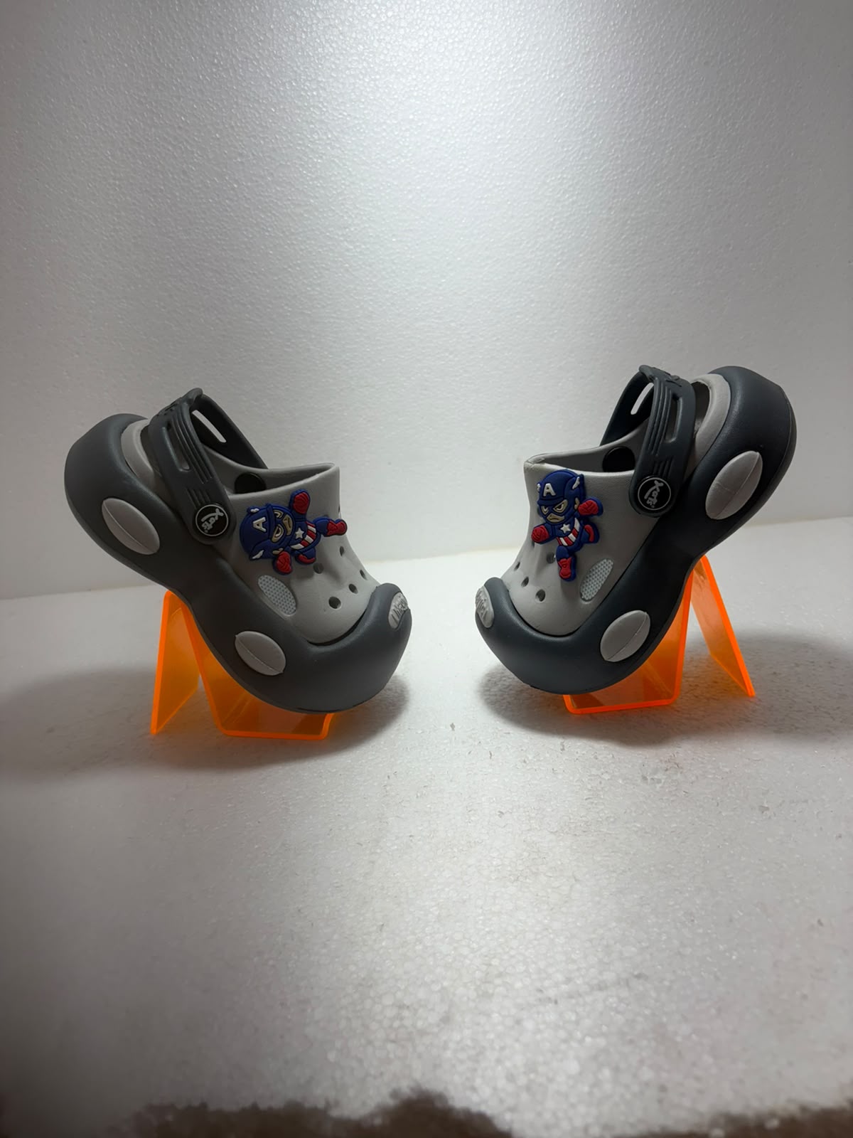 Kids Grey Cartoon Clogs for Boys & Girls | Lightweight EVA Slip-On Sandals with Back Strap | Comfortable Casual Footwear