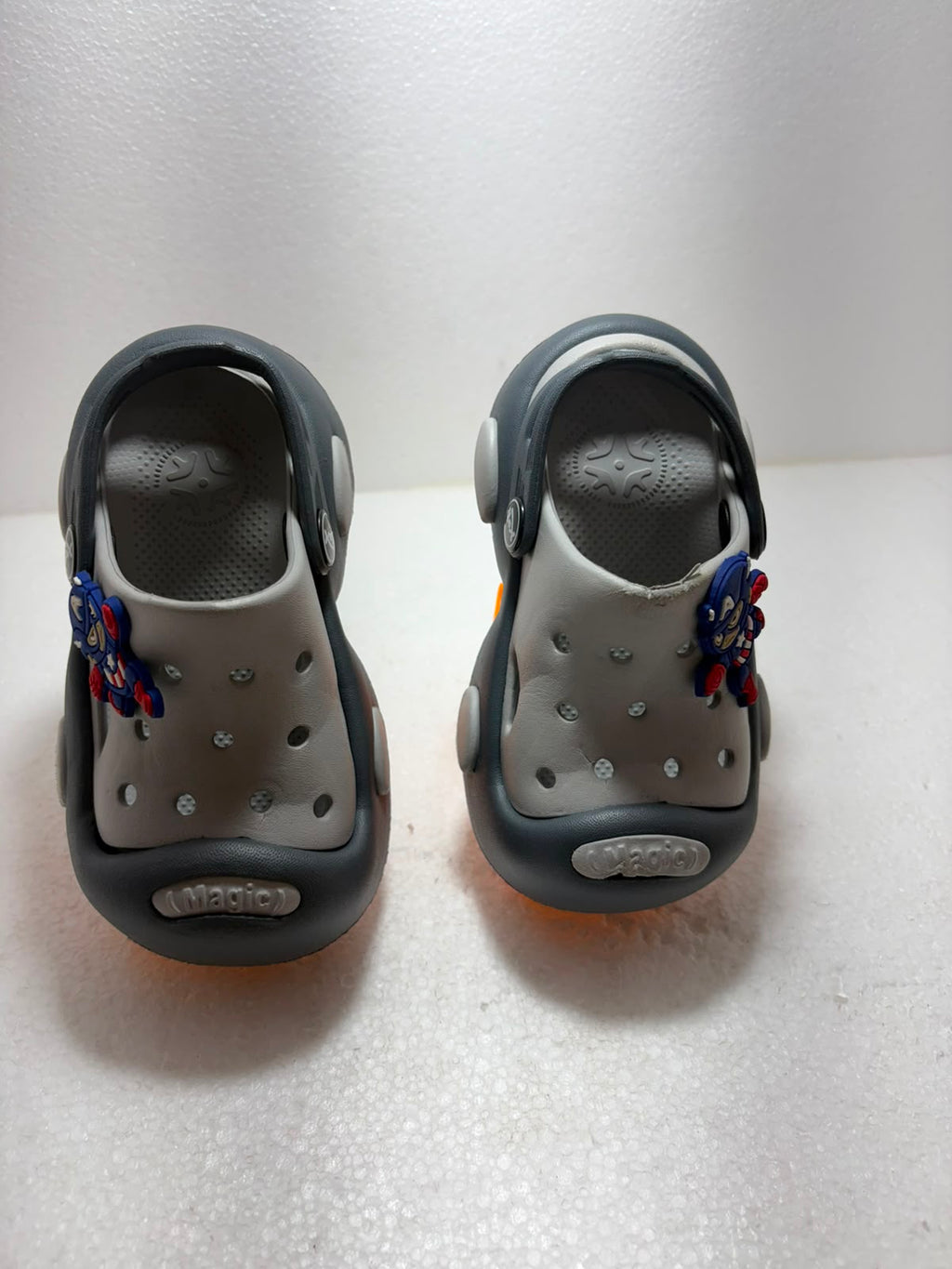 Kids Grey Cartoon Clogs for Boys & Girls | Lightweight EVA Slip-On Sandals with Back Strap | Comfortable Casual Footwear