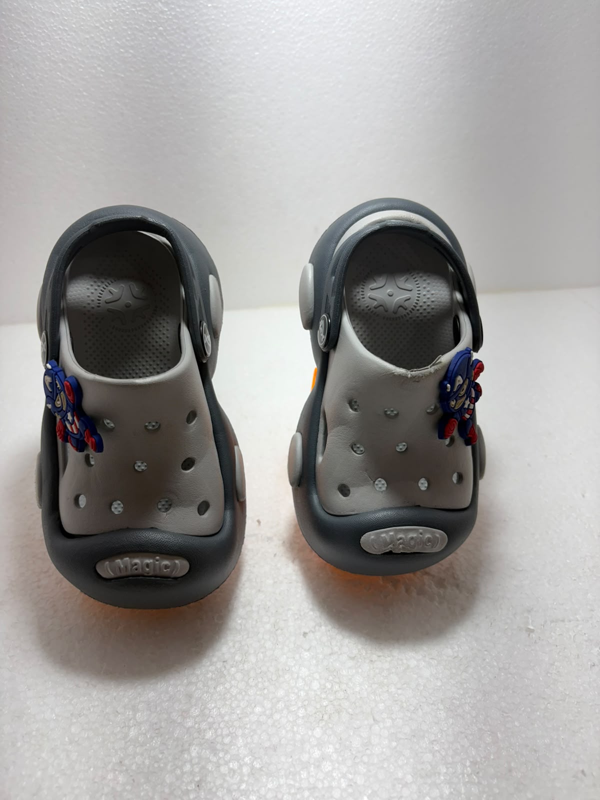 Kids Grey Cartoon Clogs for Boys & Girls | Lightweight EVA Slip-On Sandals with Back Strap | Comfortable Casual Footwear