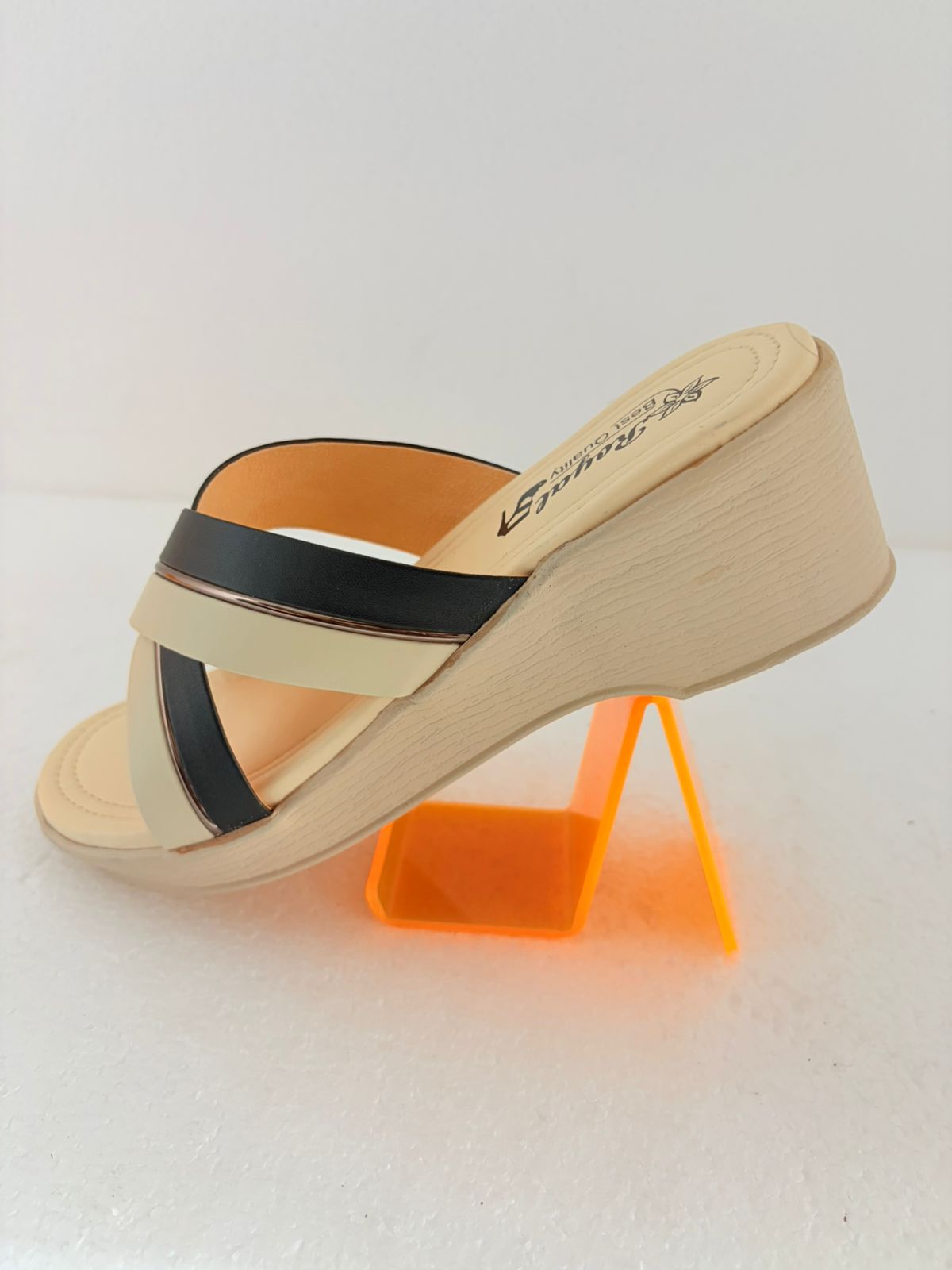Ladies Casual Slip-On Flats | Trendy Dual Tone Cross Strap Sandals