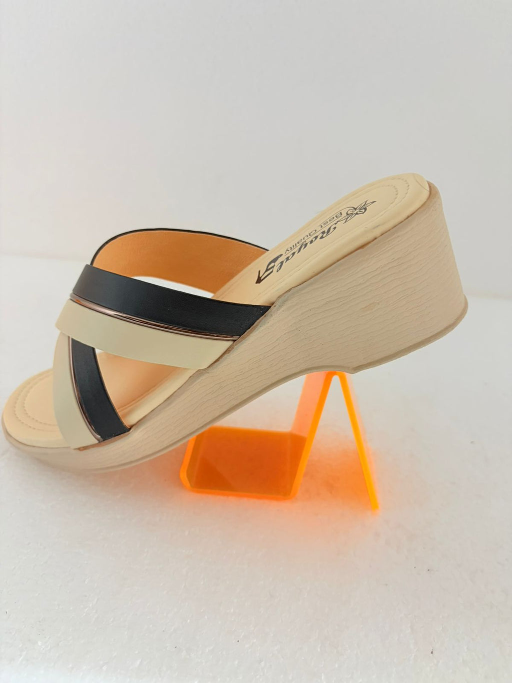 Ladies Casual Slip-On Flats | Trendy Dual Tone Cross Strap Sandals