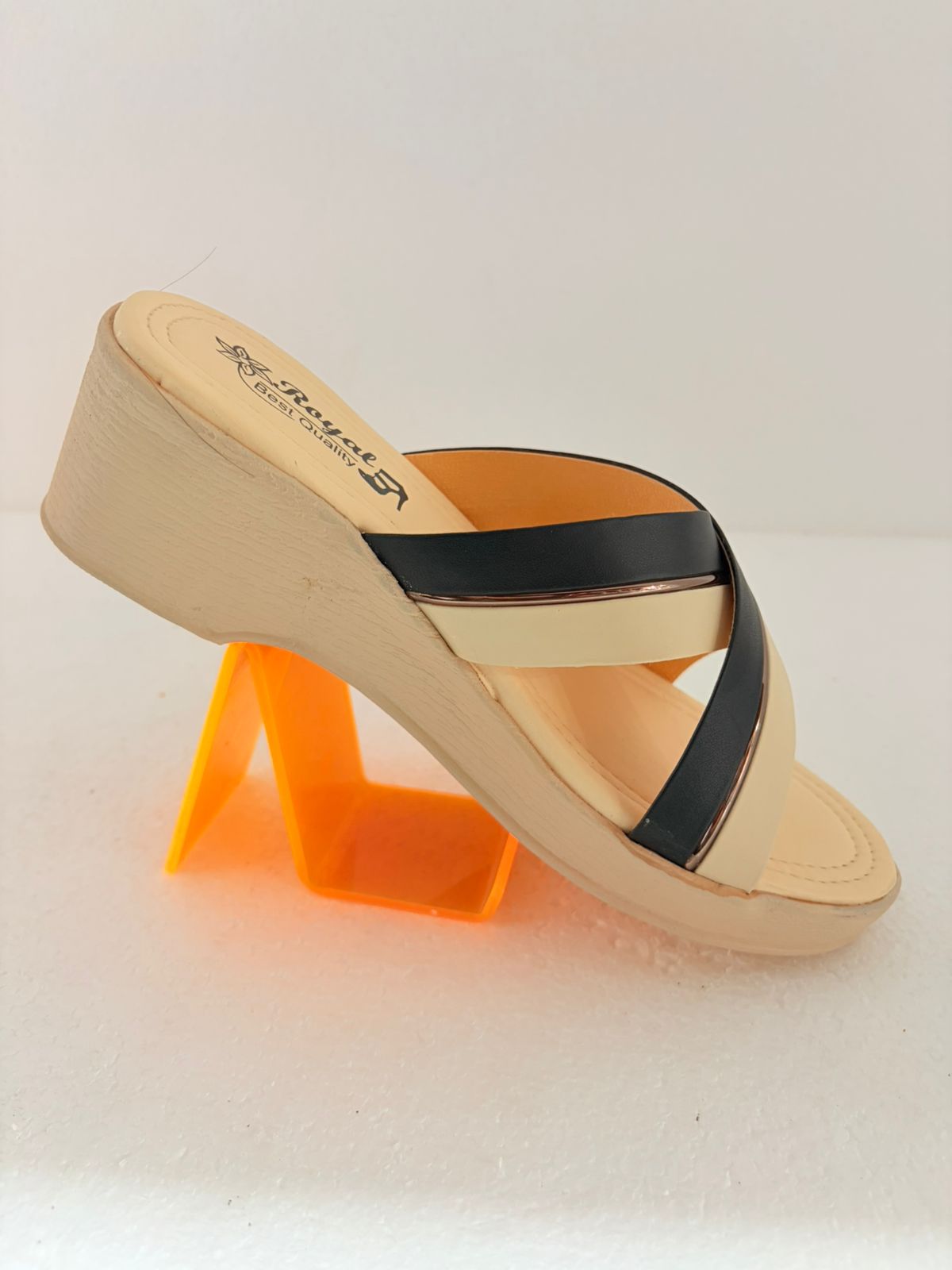 Ladies Casual Slip-On Flats | Trendy Dual Tone Cross Strap Sandals