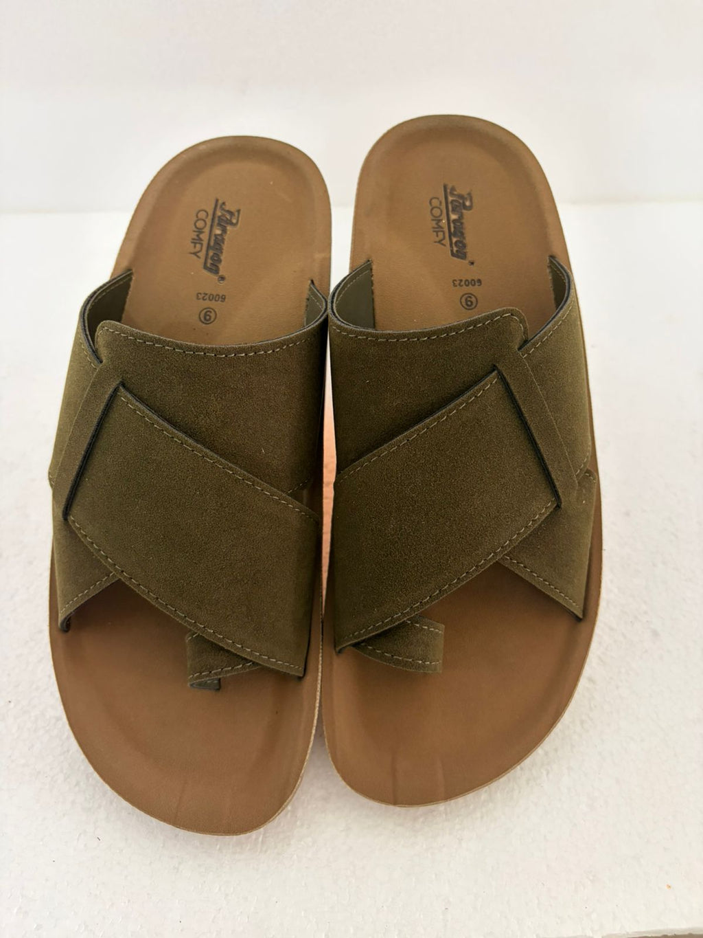 Men's Stylish Olive Green Cross Strap Comfort Slides | Casual Daily Wear Lightweight Slippers for Men