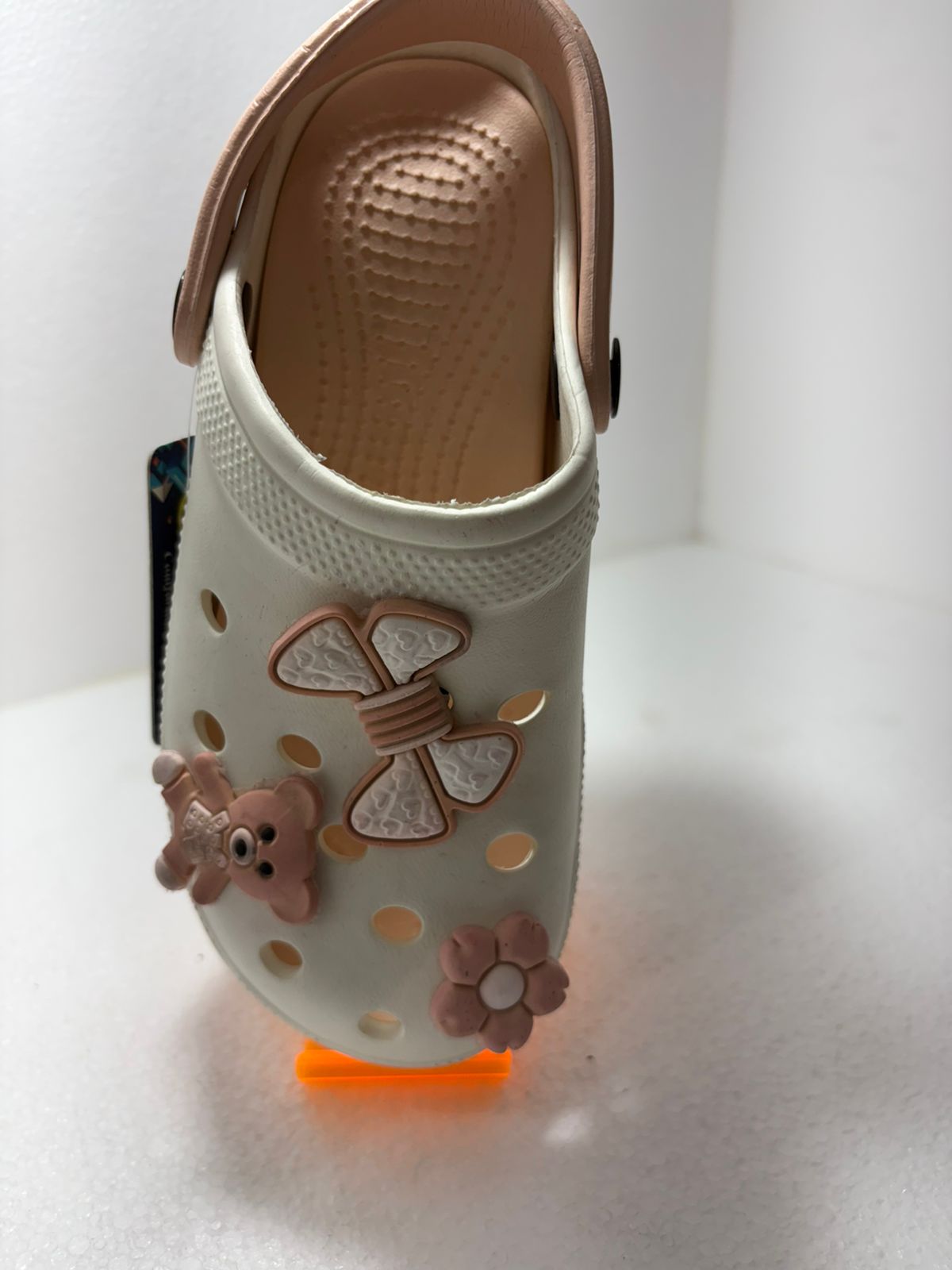 Women's Cream Clogs with Teddy Bear & Butterfly Charms – Lightweight Summer Sandals for Women
