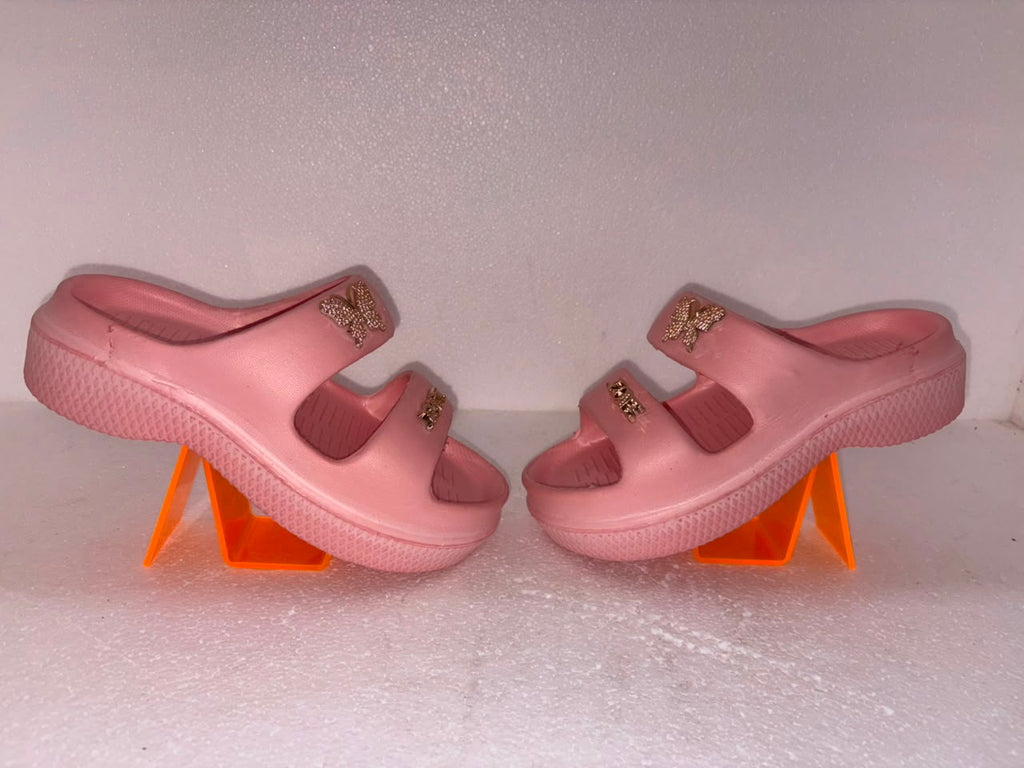 Women’s Pink EVA Soft Comfort Slides with Butterfly Charm & LOVE Design | Lightweight Bathroom & Casual Slippers