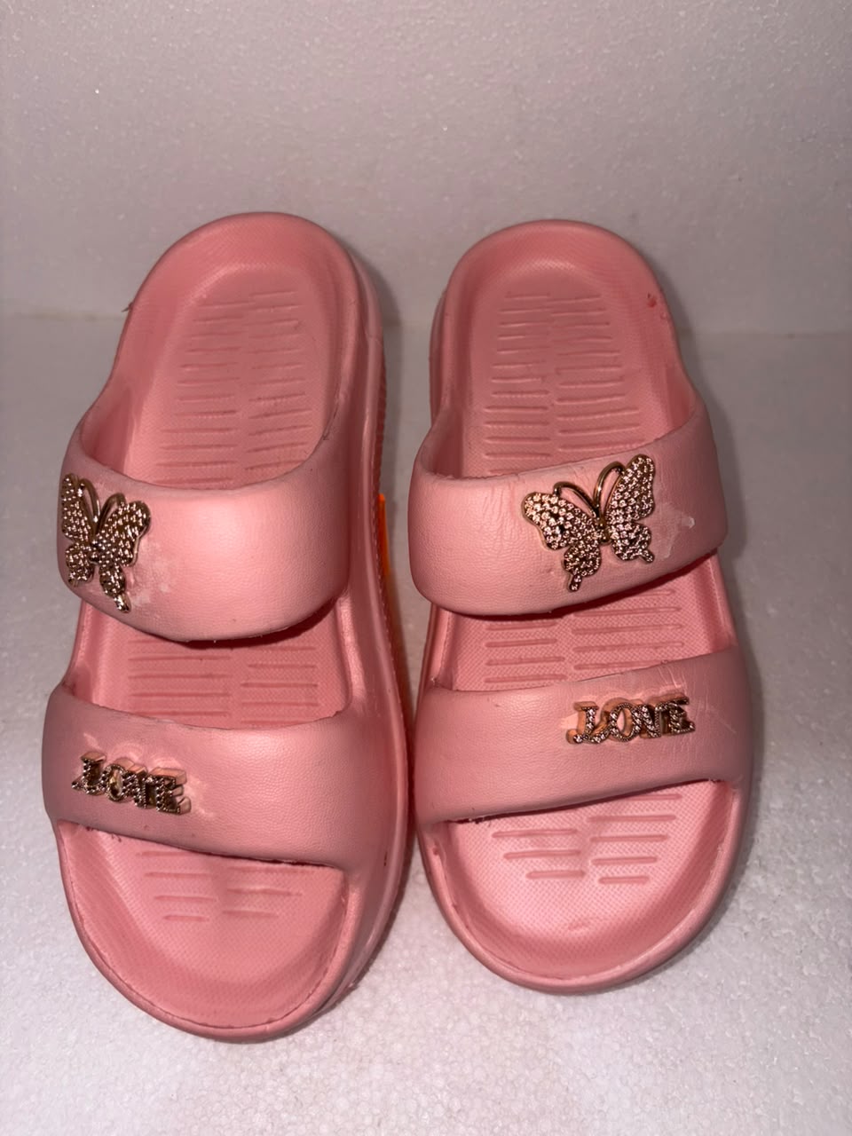 Women’s Pink EVA Soft Comfort Slides with Butterfly Charm & LOVE Design | Lightweight Bathroom & Casual Slippers