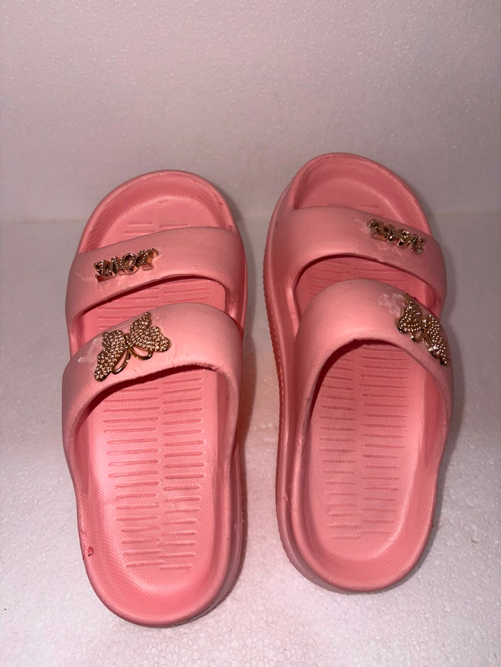 Women’s Pink EVA Soft Comfort Slides with Butterfly Charm & LOVE Design | Lightweight Bathroom & Casual Slippers
