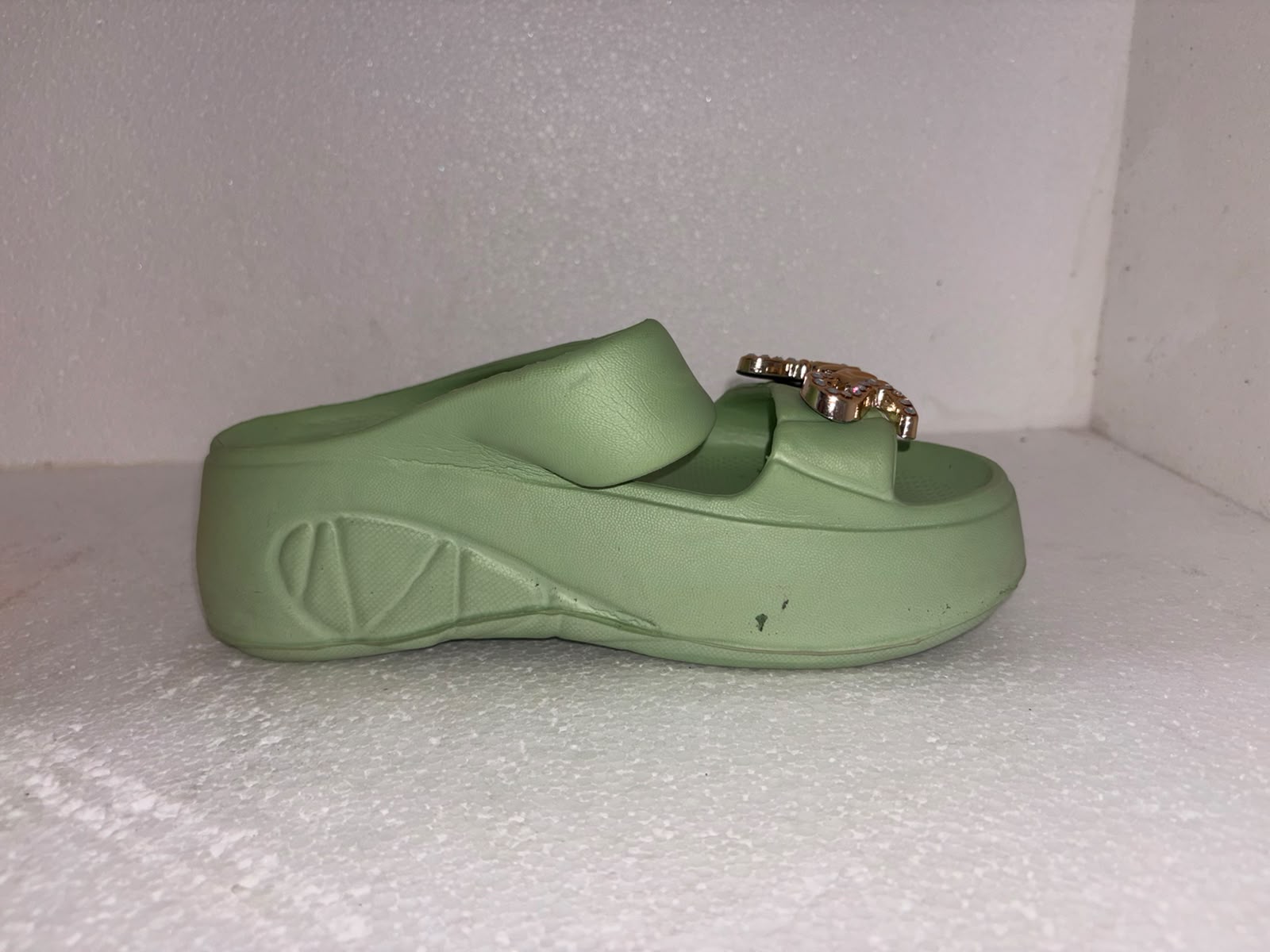 Women’s Green Platform EVA Slides | Soft Cushion Lightweight Anti-Slip Slippers with Smile Charm for Daily Wear