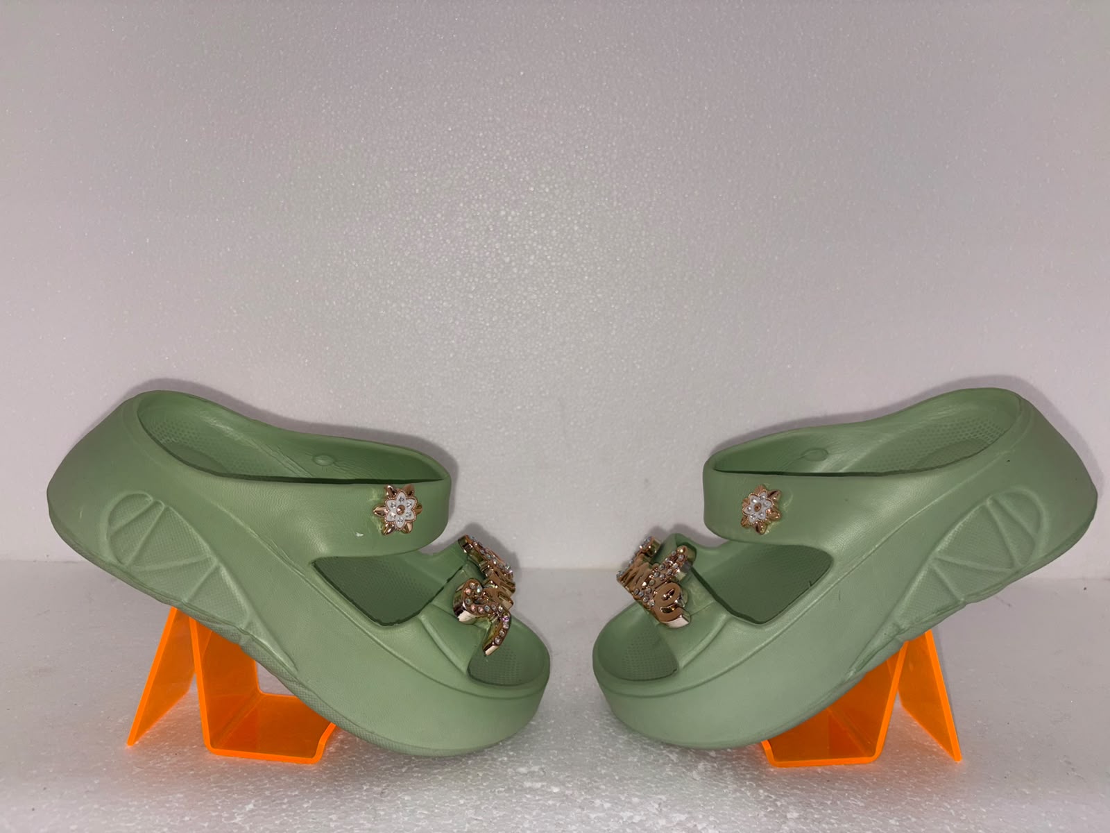 Women’s Green Platform EVA Slides | Soft Cushion Lightweight Anti-Slip Slippers with Smile Charm for Daily Wear