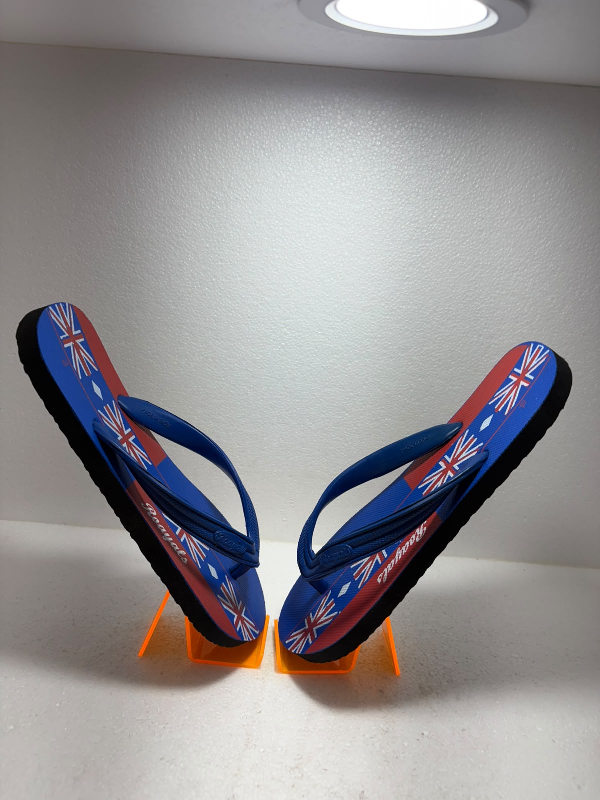 Royals Men's Printed Flip Flops | Lightweight Casual Slippers for Men | Soft Comfortable Daily Wear Beach Sandals | Blue & Red