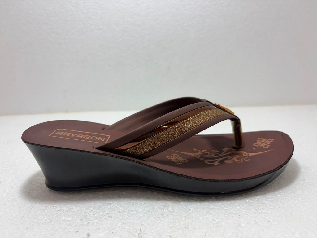 Women’s Stylish Brown Wedge Heel Flip Flops | Lightweight Comfortable Daily Wear Slippers for Women