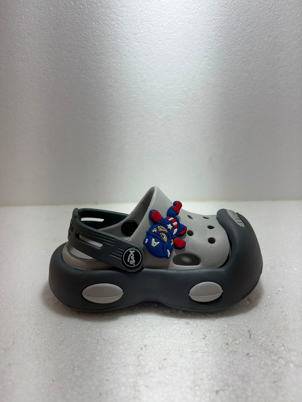 Kids Grey Cartoon Clogs for Boys & Girls | Lightweight EVA Slip-On Sandals with Back Strap | Comfortable Casual Footwear