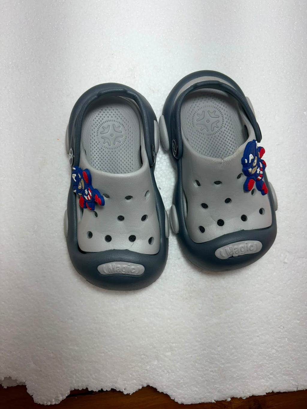 Kids Grey Cartoon Clogs for Boys & Girls | Lightweight EVA Slip-On Sandals with Back Strap | Comfortable Casual Footwear