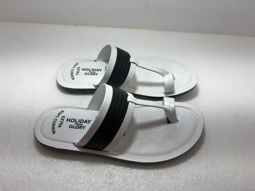 Men's White & Black Comfort Slippers | Extra Soft Cushion Flip Flops | Lightweight Anti-Skid Casual Daily Wear Sandals