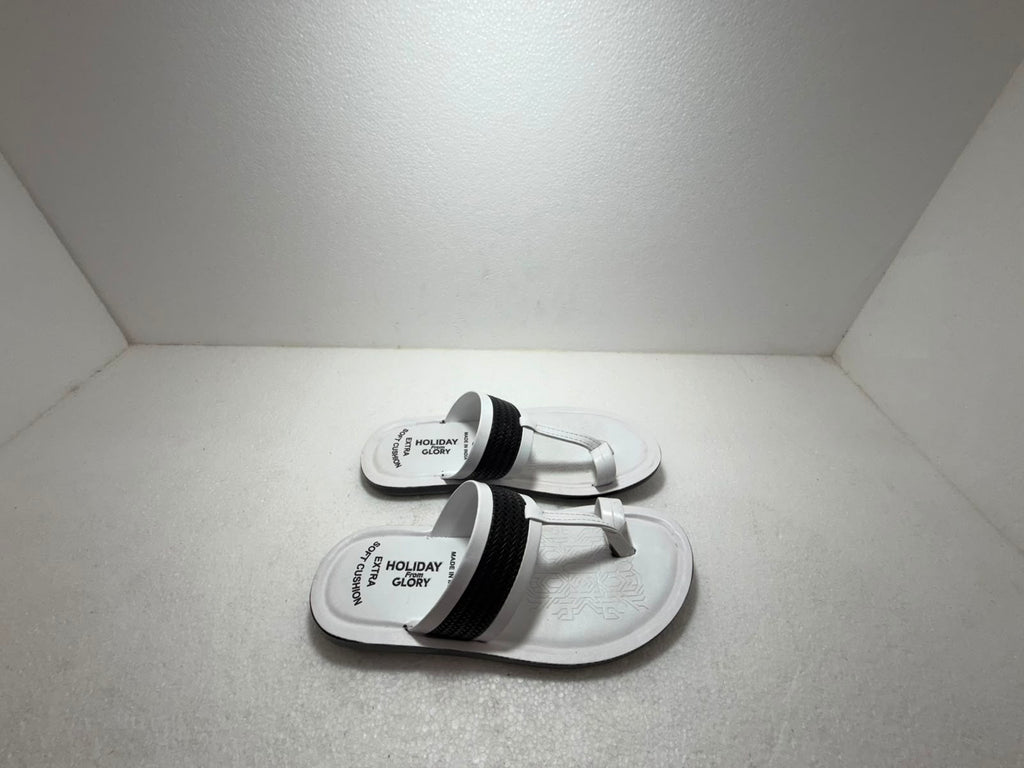 Men's White & Black Comfort Slippers | Extra Soft Cushion Flip Flops | Lightweight Anti-Skid Casual Daily Wear Sandals