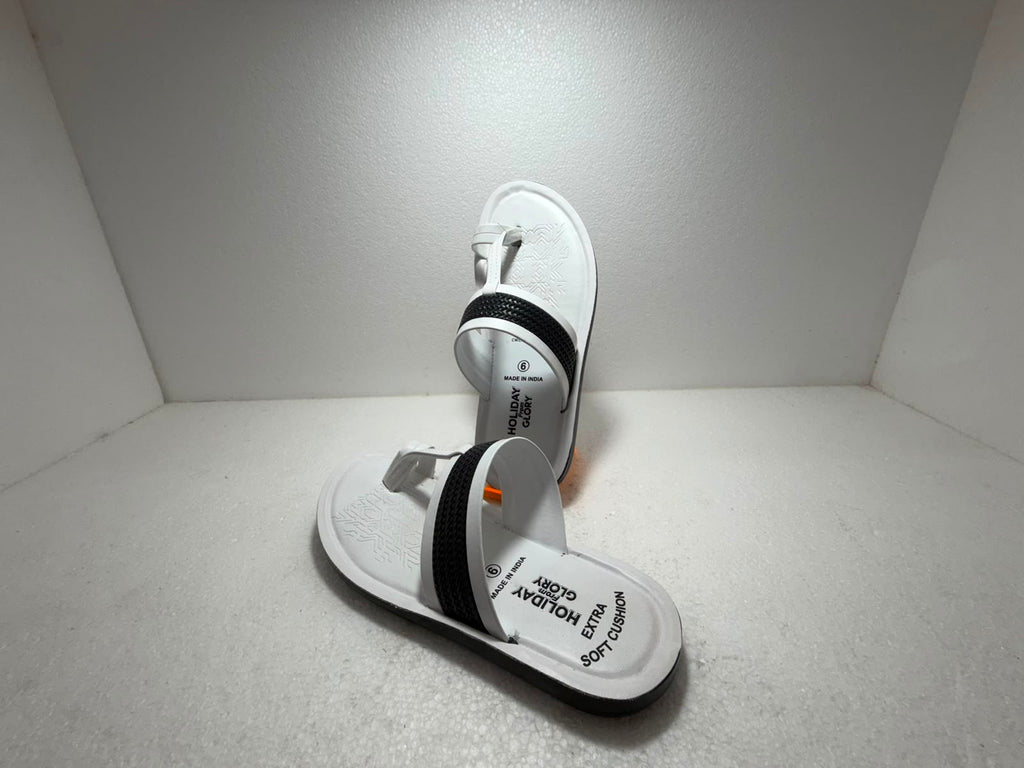 Men's White & Black Comfort Slippers | Extra Soft Cushion Flip Flops | Lightweight Anti-Skid Casual Daily Wear Sandals