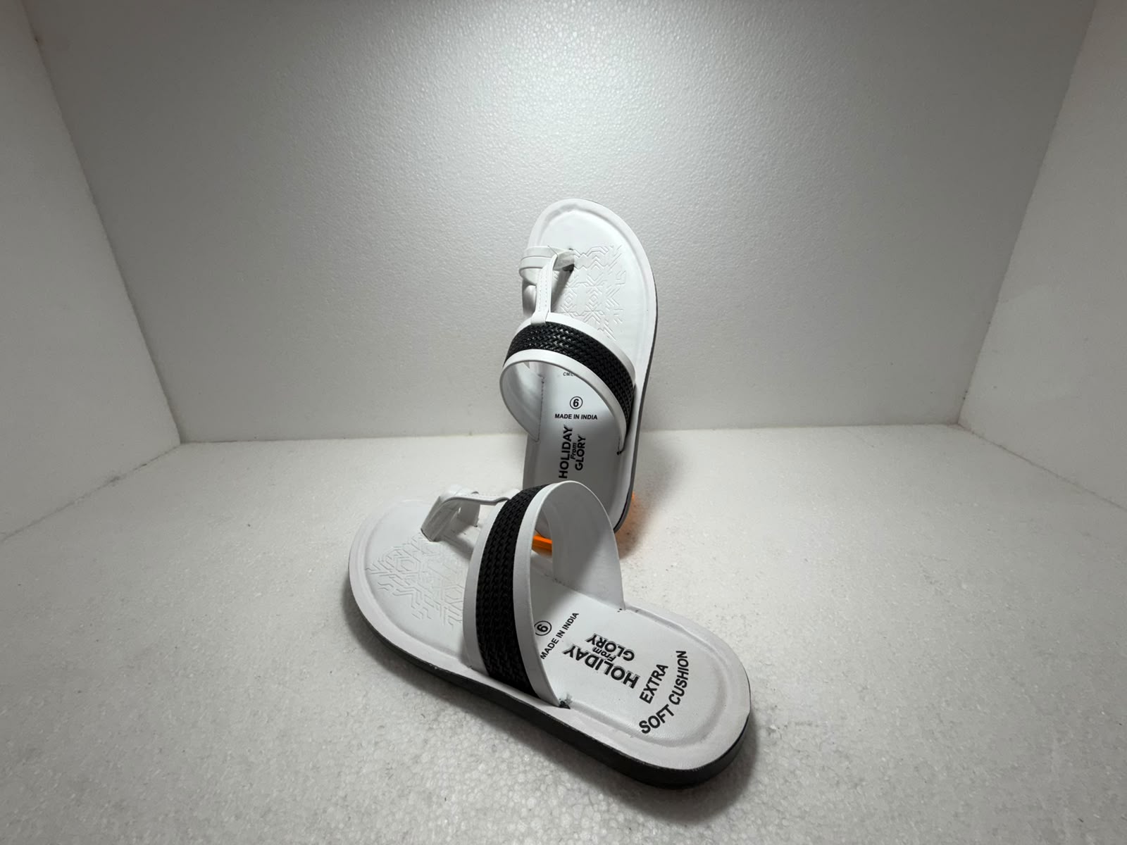 Men's White & Black Comfort Slippers | Extra Soft Cushion Flip Flops | Lightweight Anti-Skid Casual Daily Wear Sandals