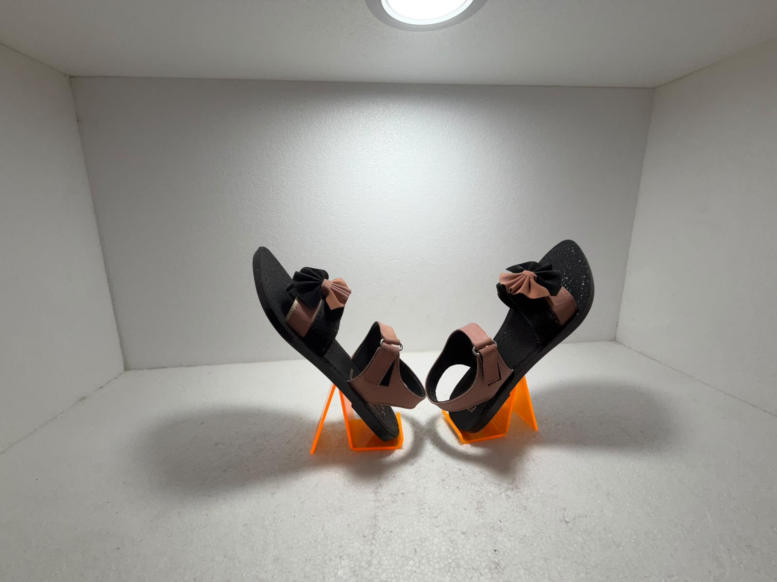 Women Stylish Black & Peach Flat Sandals | Soft Cushion Adjustable Back Strap Casual Daily Wear Flats for Girls & Women