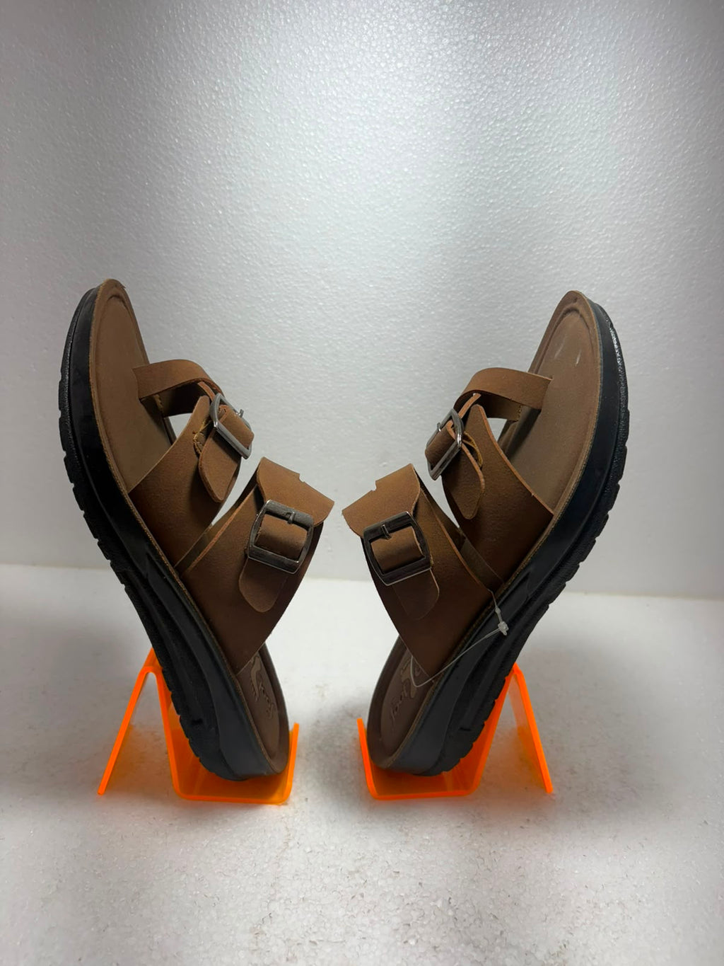 Women's Brown Double Buckle Comfort Sandals | Stylish Casual Flat Sandals | Soft Lightweight Daily Wear Footwear