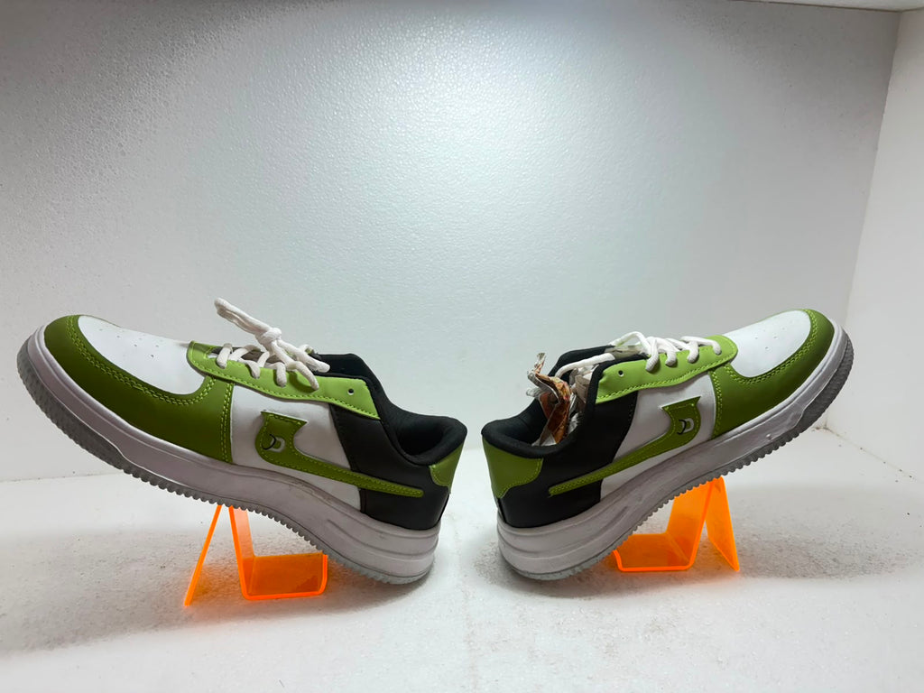 Men's Casual Sneakers | Lightweight Lace-Up Shoes | Stylish Low-Top Everyday Walking Shoes | White, Lime Green & Grey