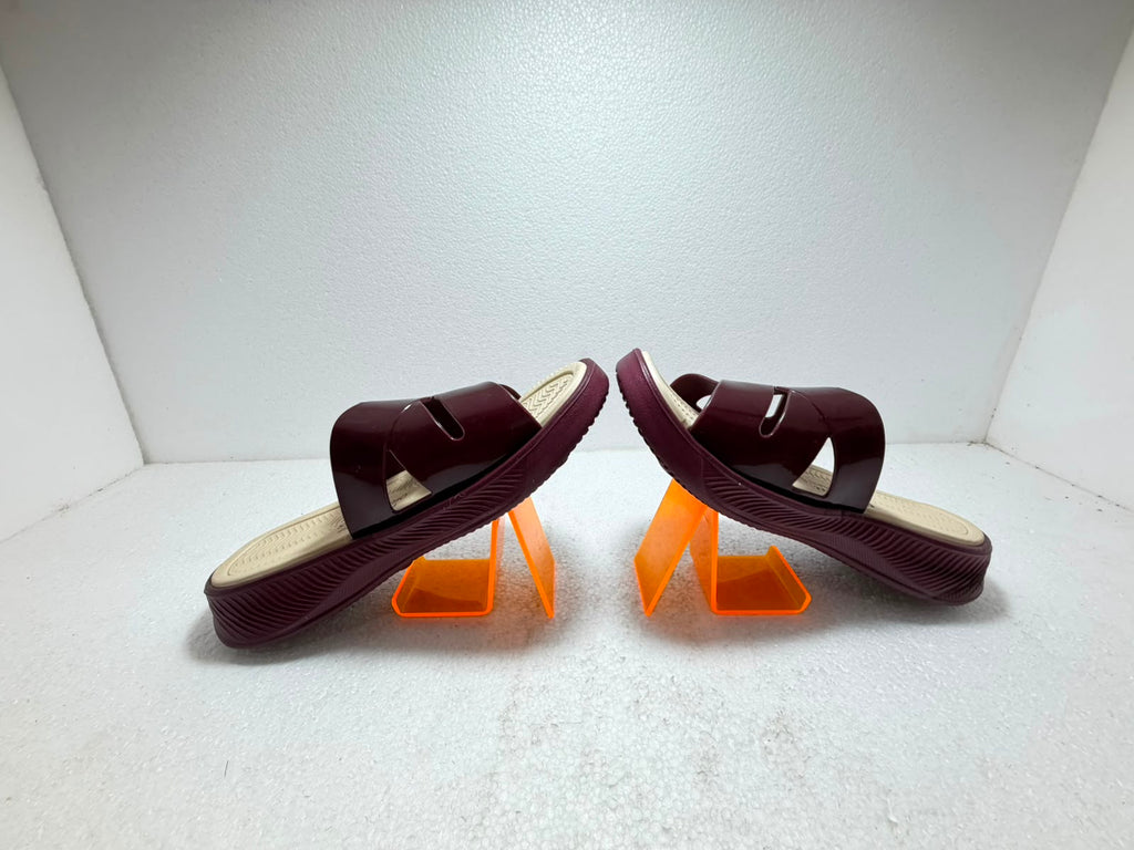 Women Cross Strap Comfort Sliders | Soft Cushioned Slip-On Slippers | Lightweight Anti-Skid Daily Wear Sandals | Maroon