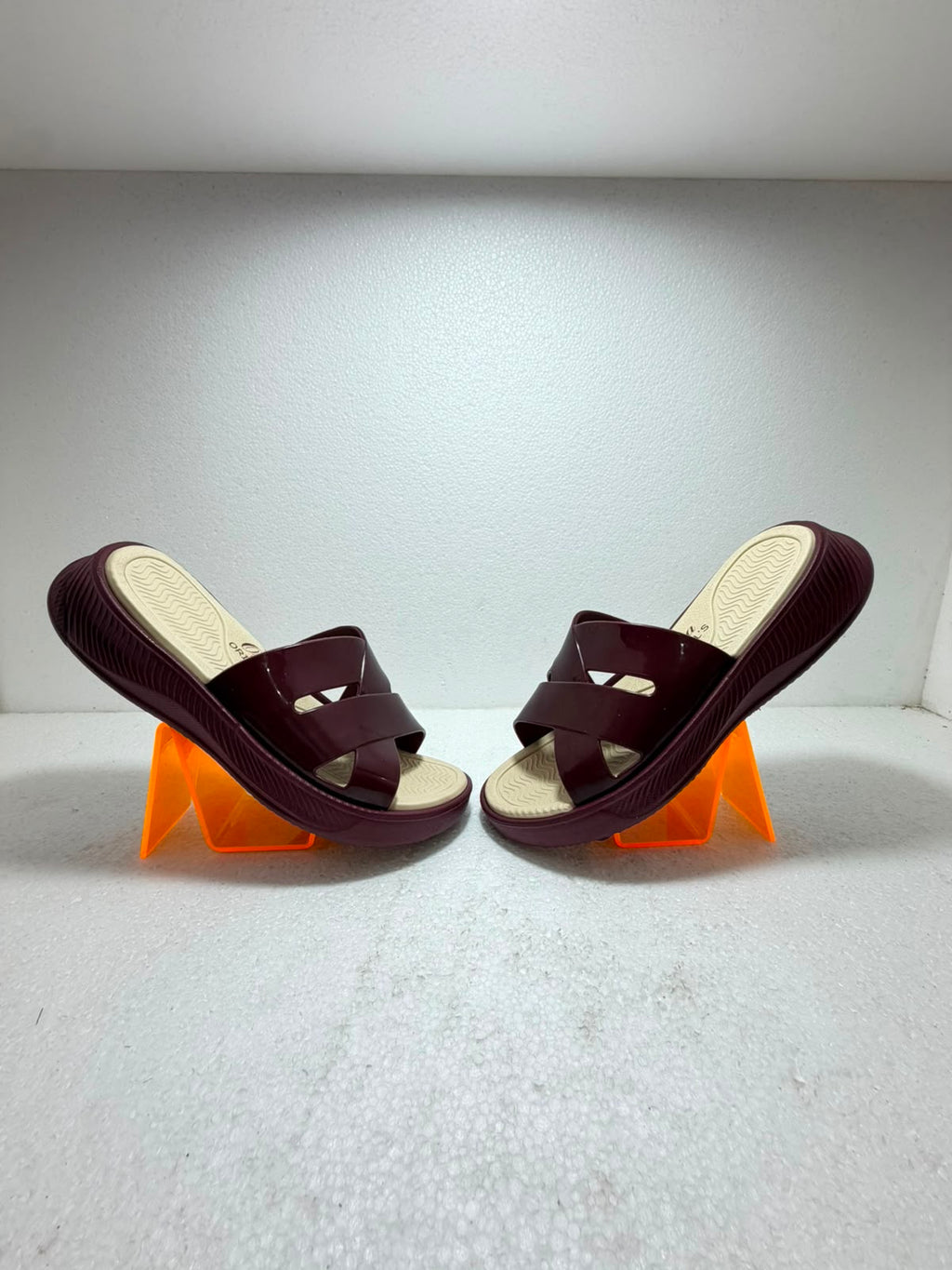Women Cross Strap Comfort Sliders | Soft Cushioned Slip-On Slippers | Lightweight Anti-Skid Daily Wear Sandals | Maroon